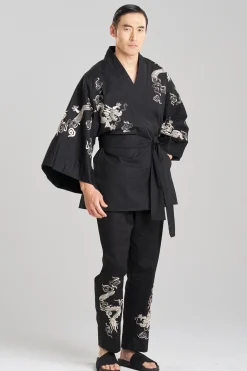 Natori Robes & Kimonos|Unisex-Dragon Techno Poplin Embroidered Unisex Kimono