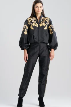 Natori Jackets & Outerwear-Duchess Satin Embroidered Crop Bomber Jacket