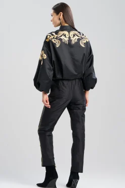Natori Jackets & Outerwear-Duchess Satin Embroidered Crop Bomber Jacket