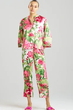 Natori Pajama Sets-Enchanted Peony Satin Button Down PJ