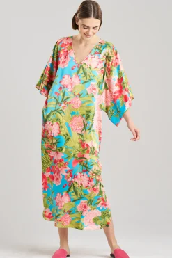 Natori Caftans|Plus Sizes-Enchanted Peony Satin Caftan