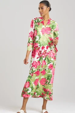 Natori Caftans|Plus Sizes-Enchanted Peony Satin Zip Caftan