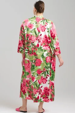 Natori Caftans|Plus Sizes-Enchanted Peony Satin Zip Caftan