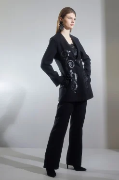 Natori Jackets & Outerwear-Felt Embroidered Collarless Jacket