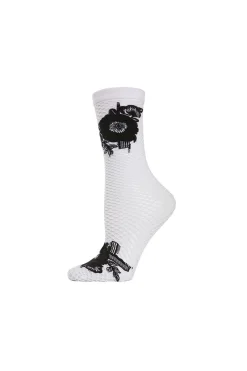Natori Socks-Floral Applique Net Crew Socks