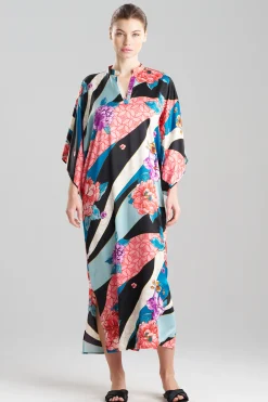 Natori Caftans|Caftan Dresses-Floral Tapestry Satin Mandarin Caftan