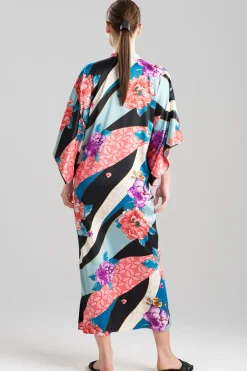 Natori Caftans|Caftan Dresses-Floral Tapestry Satin Mandarin Caftan