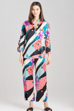 Natori Pajama Sets-Floral Tapestry Satin Mandarin PJ