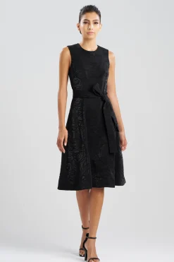 Natori Dresses-Fluid Floral Jacquard Fit & Flare Dress
