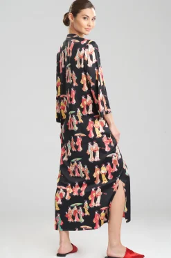Natori Caftans-Geisha-Printed Satin Caftan