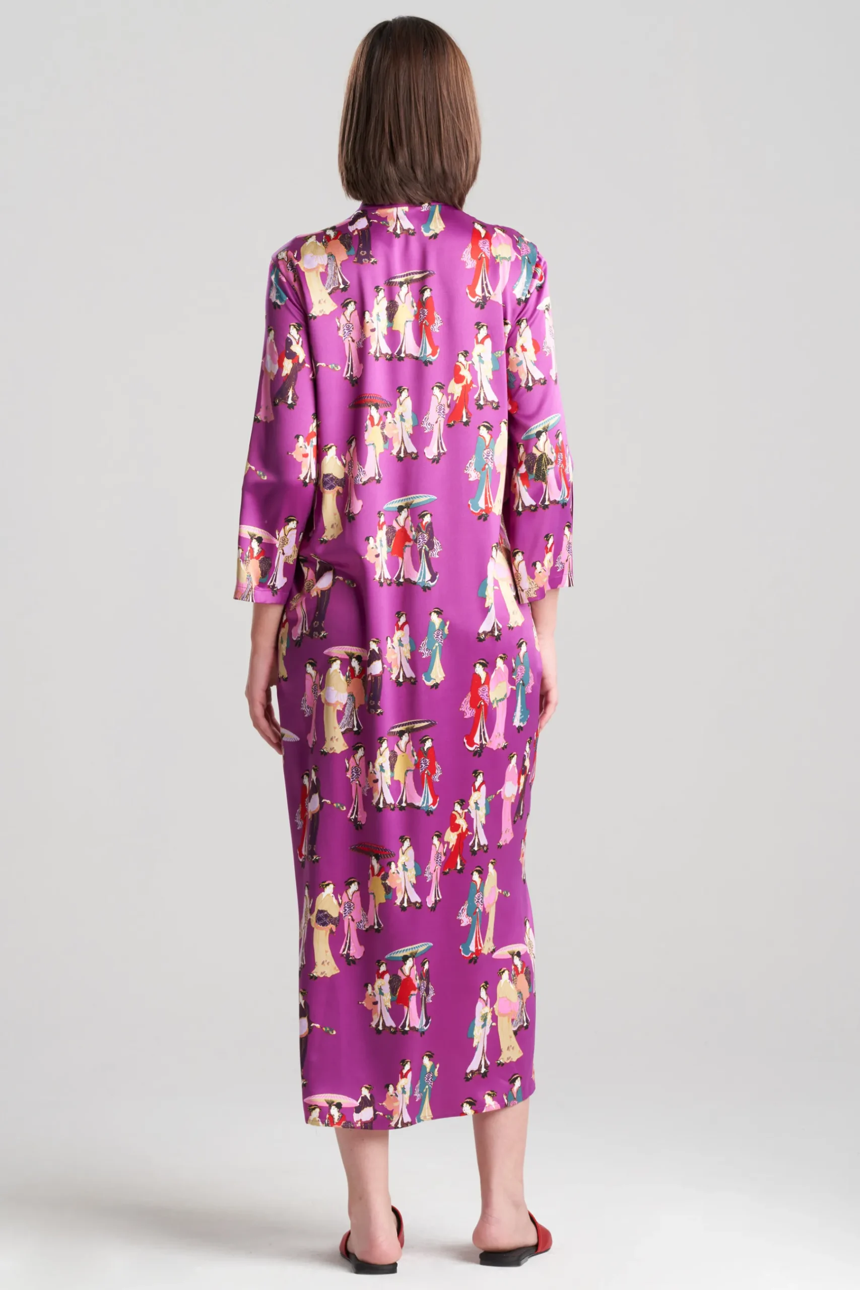 Natori Caftans-Geisha-Printed Satin Caftan