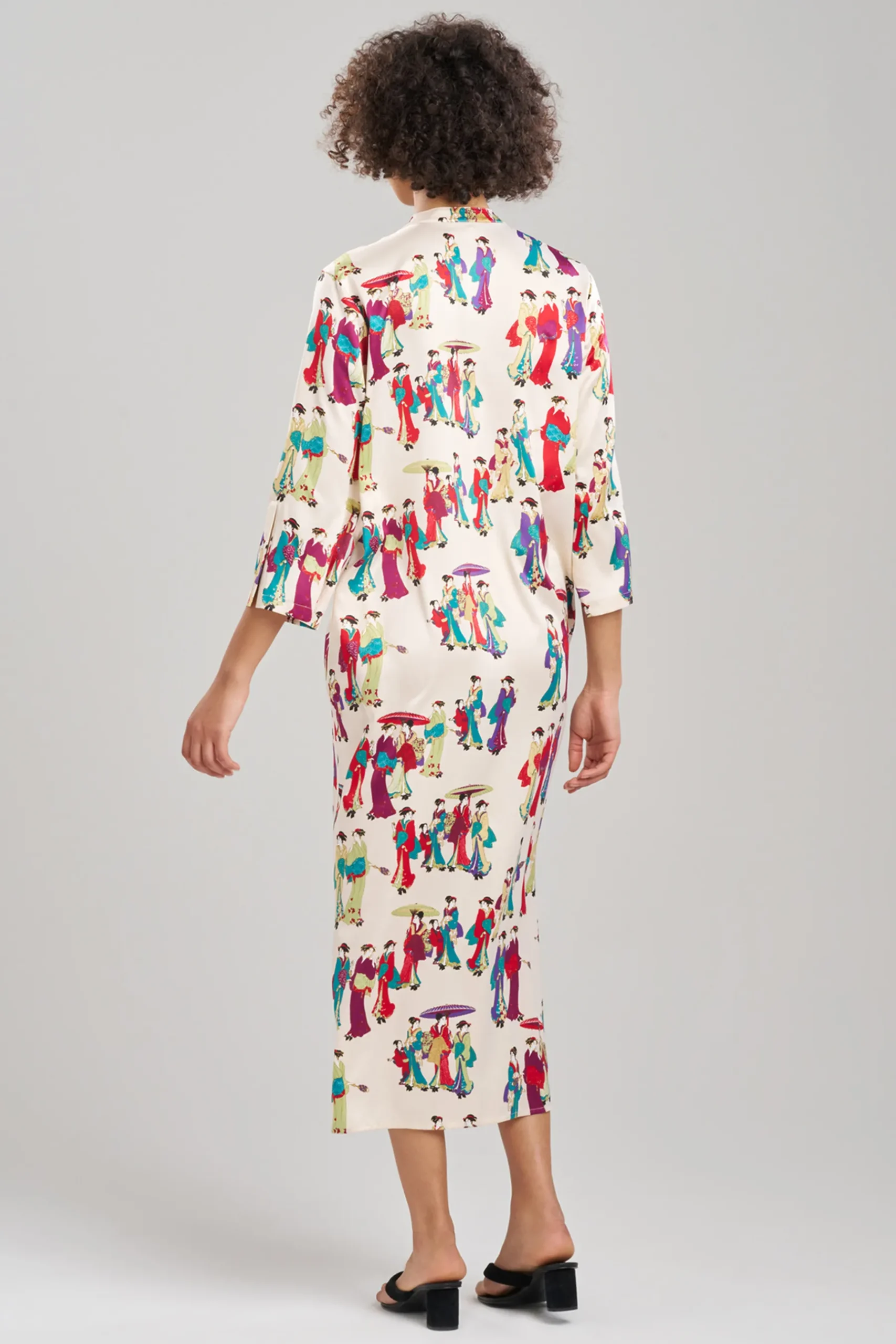 Natori Caftans-Geisha-Printed Satin Caftan