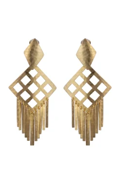 Natori Earrings-Plated Brass Geo Fringe Clip Earrings