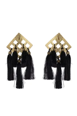 Natori Earrings-Plated Brass Geo Tassel Clip Earrings