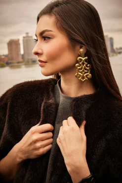 Natori Earrings-Plated Brass Teardrop Cut Out Earrings