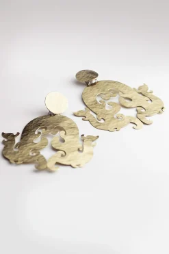 Natori Earrings-Hammered Brass Swirl Clip Earrings