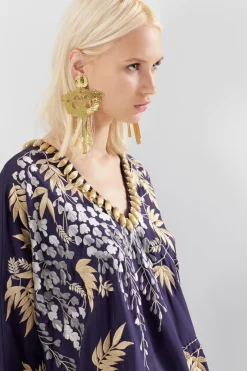Natori Earrings-Hammered Brass Swirl Fringe Clip Earrings