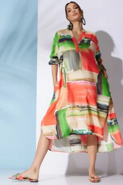 Natori Dresses-Hikaru Cotton Silk Oversized Half Placket Shirtdress