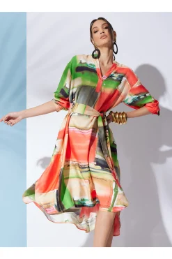 Natori Dresses-Hikaru Cotton Silk Oversized Half Placket Shirtdress