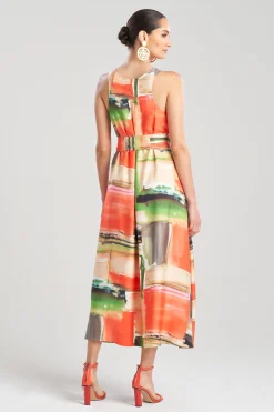 Natori Dresses-Hikaru Cotton Silk Trapeze V-Neck Belted Dress