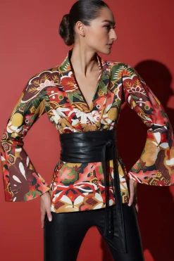 Natori Jackets & Outerwear-Ikebana Printed Cotton Sateen Peplum Jacket