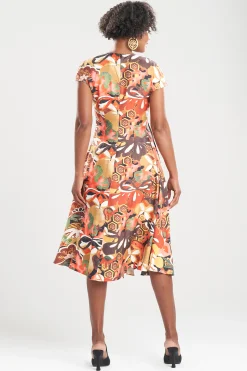 Natori Dresses-Ikebana Printed Cotton Silk Drape Dress