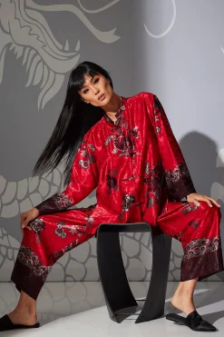 Natori Pajama Sets-Imperial Dragon Jacquard Mandarin PJ