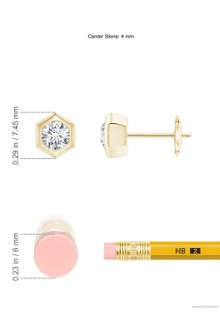 Natori Earrings|Indochine-Indochine 14k Hexagon 4mm Diamond Solitaire Stud Earrings
