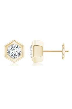 Natori Earrings|Indochine-Indochine 14k Hexagon 4mm Diamond Solitaire Stud Earrings