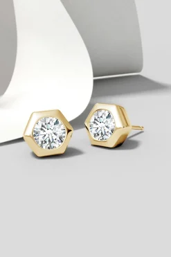 Natori Earrings|Indochine-Indochine 14k Hexagon 4mm Diamond Solitaire Stud Earrings