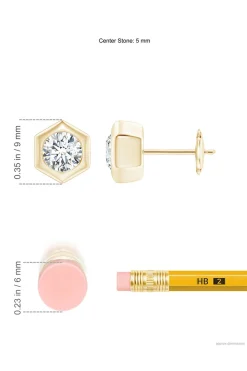 Natori Earrings|Indochine-Indochine 14k Hexagon 4mm Diamond Solitaire Stud Earrings