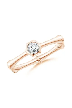 Natori Rings|Indochine-Indochine 14k Hex Frame Diamond Solitaire Bamboo Ring