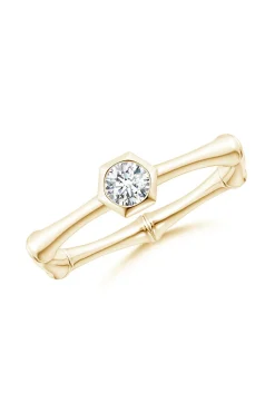 Natori Rings|Indochine-Indochine 14k Hex Frame Diamond Solitaire Bamboo Ring