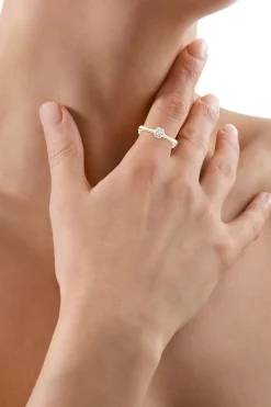Natori Rings|Indochine-Indochine 14k Hex Frame Diamond Solitaire Bamboo Ring