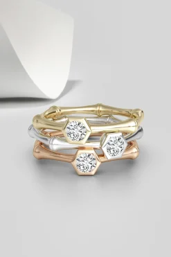 Natori Rings|Indochine-Indochine 14k Hex Frame Diamond Solitaire Bamboo Ring