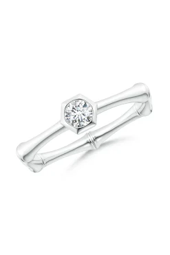 Natori Rings|Indochine-Indochine 14k Hex Frame Diamond Solitaire Bamboo Ring