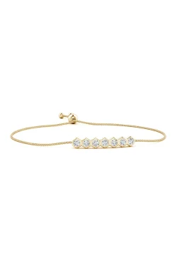Natori Bracelets|Indochine-Indochine 14k 7-Hexagon Diamond Bar Bolo Bracelet