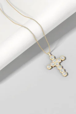 Natori Necklaces|Indochine-Indochine 14k Hexagon Diamond Cross Pendant Necklace