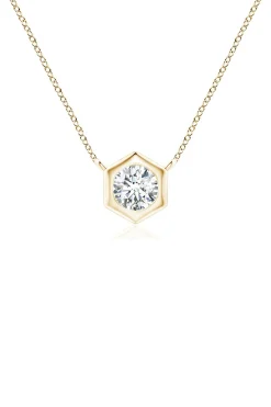 Natori Necklaces|Indochine-Indochine 14k Hexagon Frame Diamond Solitaire Necklace