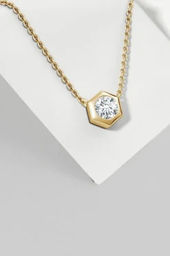 Natori Necklaces|Indochine-Indochine 14k Hexagon Frame Diamond Solitaire Necklace