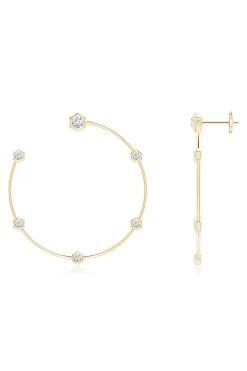Natori Earrings|Indochine-Indochine 14k Medium 6-Diamond Side-Facing Open Hoop Earrings