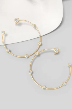 Natori Earrings|Indochine-Indochine 14k Medium 6-Diamond Side-Facing Open Hoop Earrings