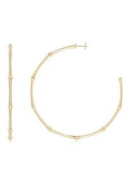 Natori Earrings|Indochine-Indochine 14k Pave Diamond 2.75 Inch Bamboo Hoops