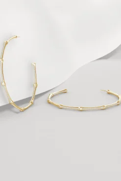 Natori Earrings|Indochine-Indochine 14k Pave Diamond 2.75 Inch Bamboo Hoops