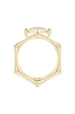 Natori Rings|Indochine-Indochine 14k Pave Diamond Hexagon Center Double Bamboo Band Cocktail Ring
