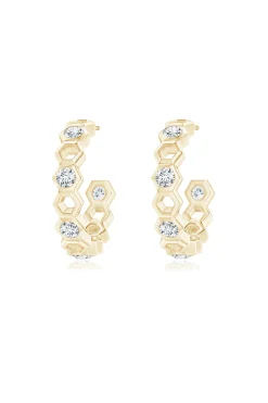 Natori Earrings|Indochine-Indochine 14k Small Alternate Stacked Hexagon Diamond Hoop Earrings