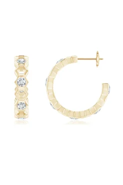Natori Earrings|Indochine-Indochine 14k Small Alternate Stacked Hexagon Diamond Hoop Earrings