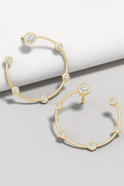 Natori Earrings|Indochine-Indochine 14k Small 6-Diamond Side-Facing Open Hoop Earrings