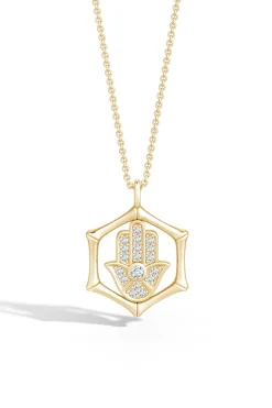 Natori Necklaces|Indochine-Indochine Spirit 14k Bamboo Frame Hamsa Diamond Pendant Necklace