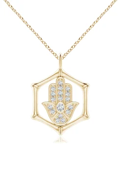Natori Necklaces|Indochine-Indochine Spirit 14k Bamboo Frame Hamsa Diamond Pendant Necklace